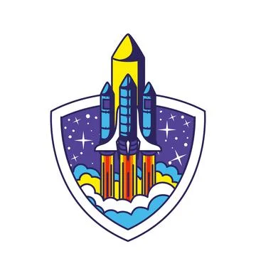 Badge with one rocket in it on a white background Stock Illustration