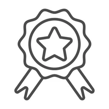 Badge with ribbons line icon, e commerce and award, quality sign vector graphics Stock Illustration