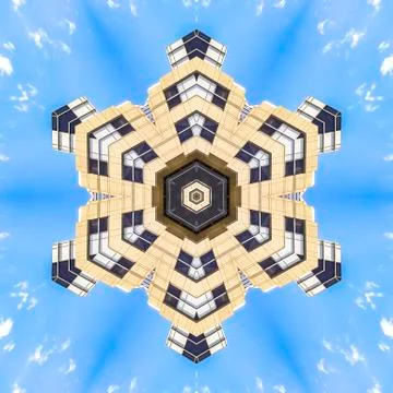 Badge shape made from apartment complex on sky Foto stock