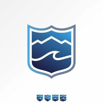 Badge shield coast wave beach mountain tropical to peaceful destinaton travel Stock Illustration
