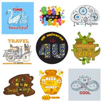 Badge vector logotype or emblem sign with monsters or bee illustration Stockillustratie