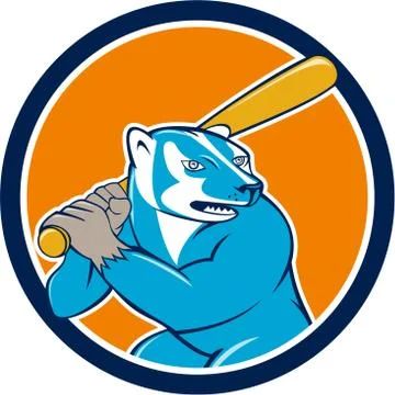 Badger Baseball Player Batting Circle Cartoon Stock Illustration