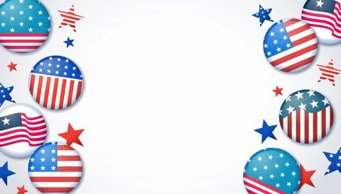 Badges with american flag pattern on border of white background . Vector . Illustrazione stock