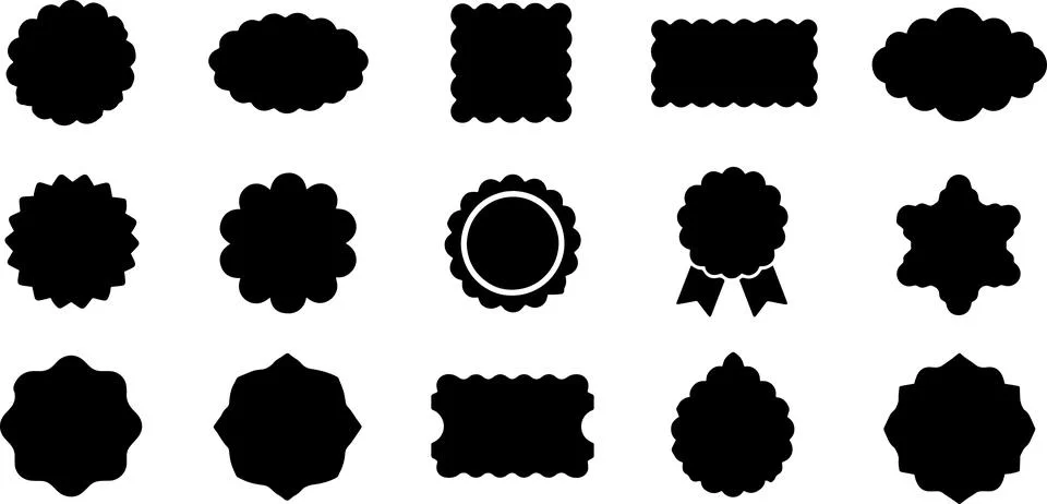 Badges and label frames set in various ornamental shapes for discount tags .. Stock Illustration