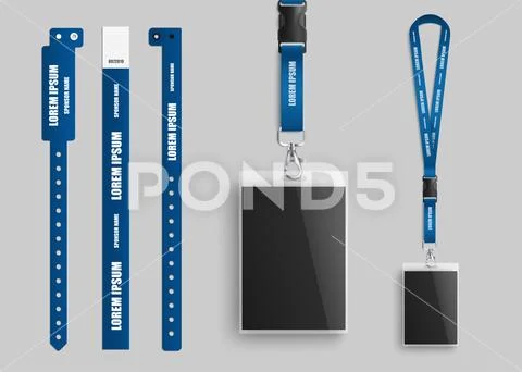 Badges id cards with lanyards and bracelets realistic vector ...