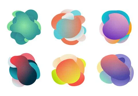 Badges set of fluid or liquid gradient shapes elements with halftone effect i 스톡 일러스트