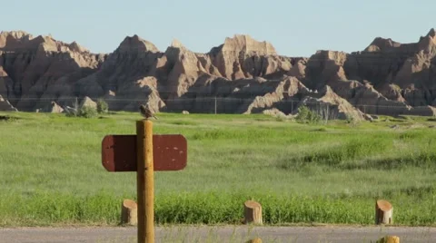 Badlands Mountains In Day Time With Birds Stock Footage