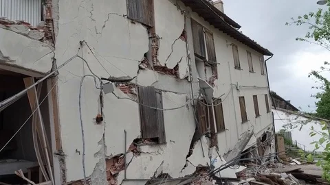 Badly damaged building Stock Footage 113620113
