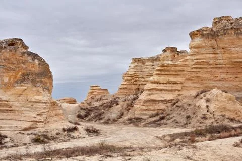 Badly eroded weathered limestone pillars Foto stock