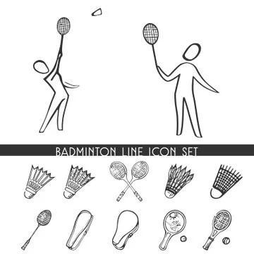 Badminton line icon set Stock Illustration