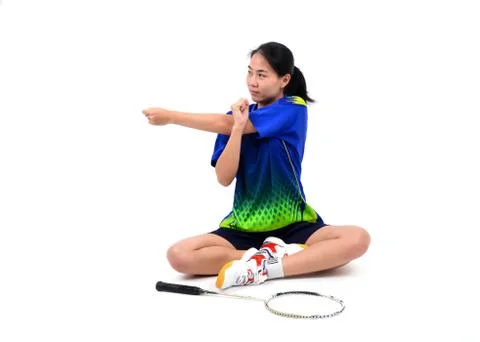 Badminton player in action Foto stock