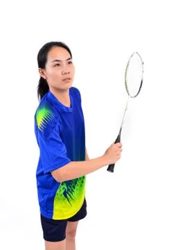 Badminton player in action Foto stock