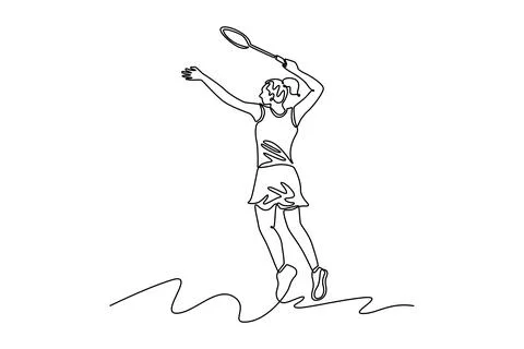 Badminton player in hitting position with racket Ilustração Stock