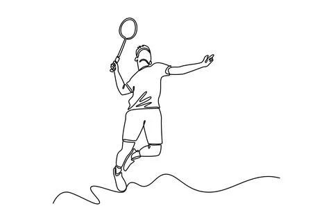 Badminton player in hitting position with racket feeling focused Stock Illustration