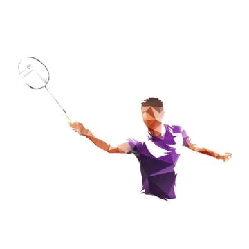 Badminton player, isolated low polygonal vector illustration from triangles Stock Illustration