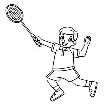 Badminton Player Jumping with Racket Isolated Stock Illustration