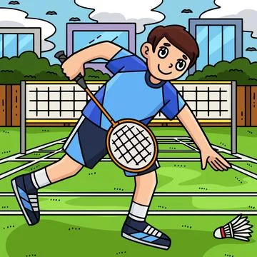 Badminton Player Picking Up a Shuttlecock Colored Stock Illustration