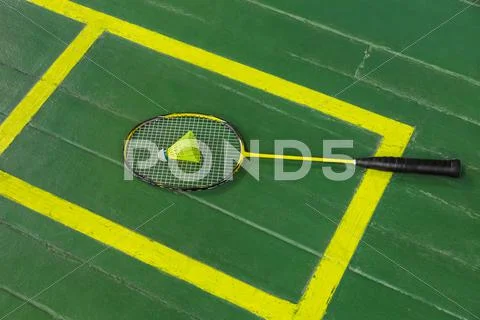 Badminton racket and shuttlecock Stock Photos