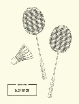 Badminton racket and shuttlecocks. sketch vector. Stock Illustration