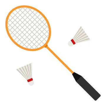 Badminton racket and white shuttlecocks on white background. Equipments for Stock Illustration