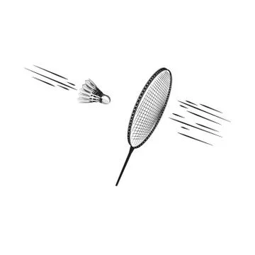 Badminton racket hitting moment over shuttlecock with the effect of motion, s Stock Illustration