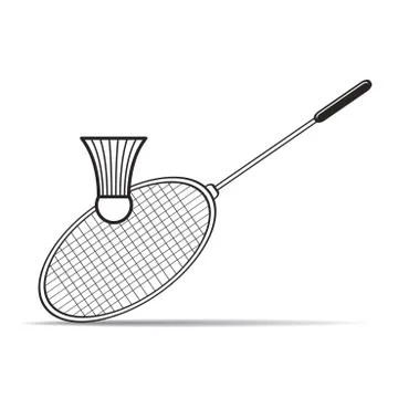 Badminton racket &amp; shuttlecock in black Stock Illustration