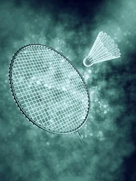 Badminton racket in smoke with bokeh 스톡 일러스트