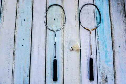 Badminton rocket with shuttlecock Stock Photos