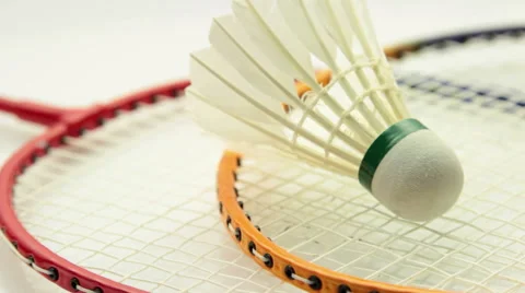 Badminton set on white background Stock Footage 45882544