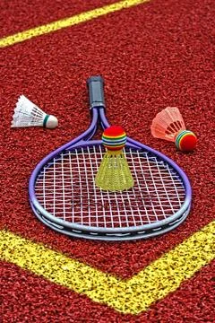 Badminton shuttlecocks &amp; racket-3 Stock Photos