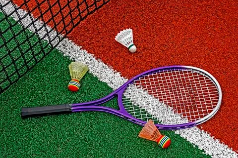 Badminton shuttlecocks &amp; racket-6 Stock Photos
