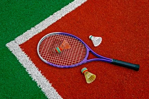 Badminton shuttlecocks &amp; racket-9 Stock Photos