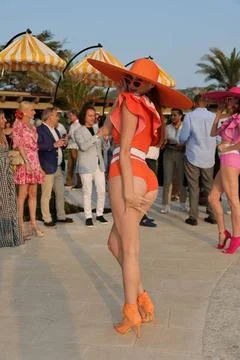   Badmode Model im 7Pines Resort Sardinia - Grand Opening Party Baja Sardi... Stock Photos