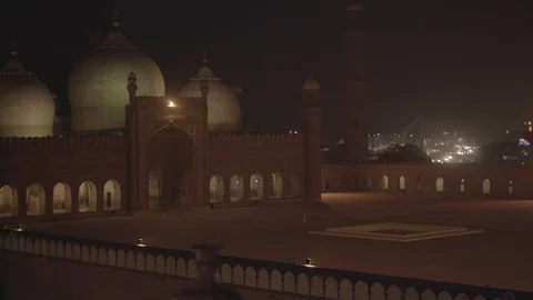 Badshahi Mosque by night Stock Footage