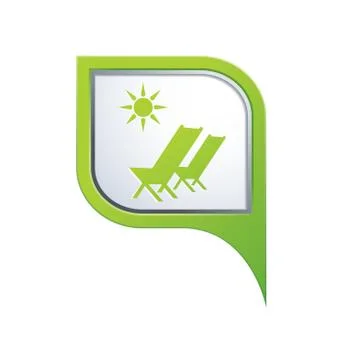 Baech chair symbol on green map pointer Stock Illustration