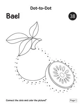 Bael fruit connect the dots puzzle worksheet for school kids Illustrazione stock