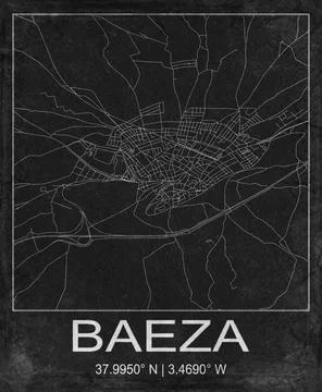 Baeza Spain Black and White City Map Art Stock Illustration