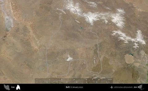 Baft outlined, Iran. Satellite image. January 2020 Stock Illustration