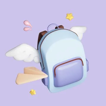 Bag backpack school education with fly wing. icon symbol clipping path Stock Illustration