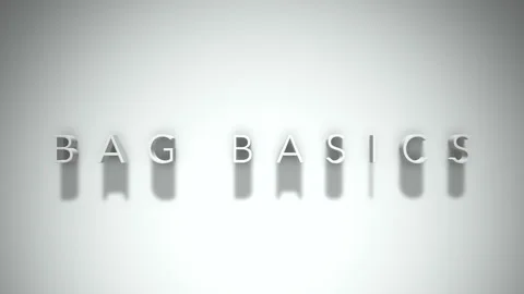 Bag basics 3D title animation with shadows on a white background Stock Footage 297098198