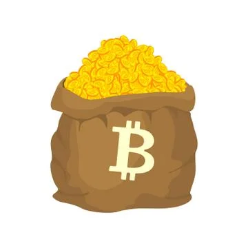Bag of bitcoin. sack of Cryptocurrency . lot of virtual money Vector illustra Stock Illustration