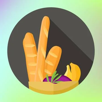 Bag with bread vector icon Bag with bread vector icon. Colored loaf in pac... Foto stock