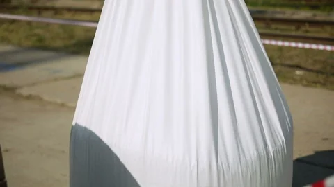 Bag with cargo dangles in the air Video stock 93184575