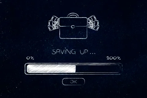 Bag of cash and progress bar loading, saving process Stock Illustration