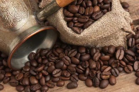 Bag of coffee beans Stock Photos
