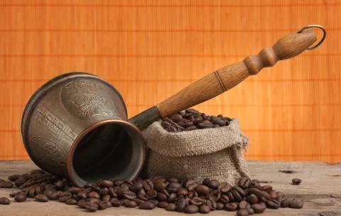 Bag of coffee beans Stock Photos