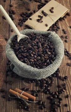 Bag of coffee beans Foto stock
