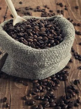 Bag of coffee beans Stock Photos