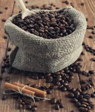 Bag of coffee beans Stock Photos