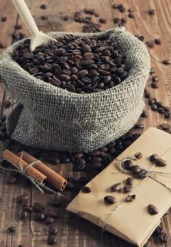 Bag of coffee beans Stock Photos